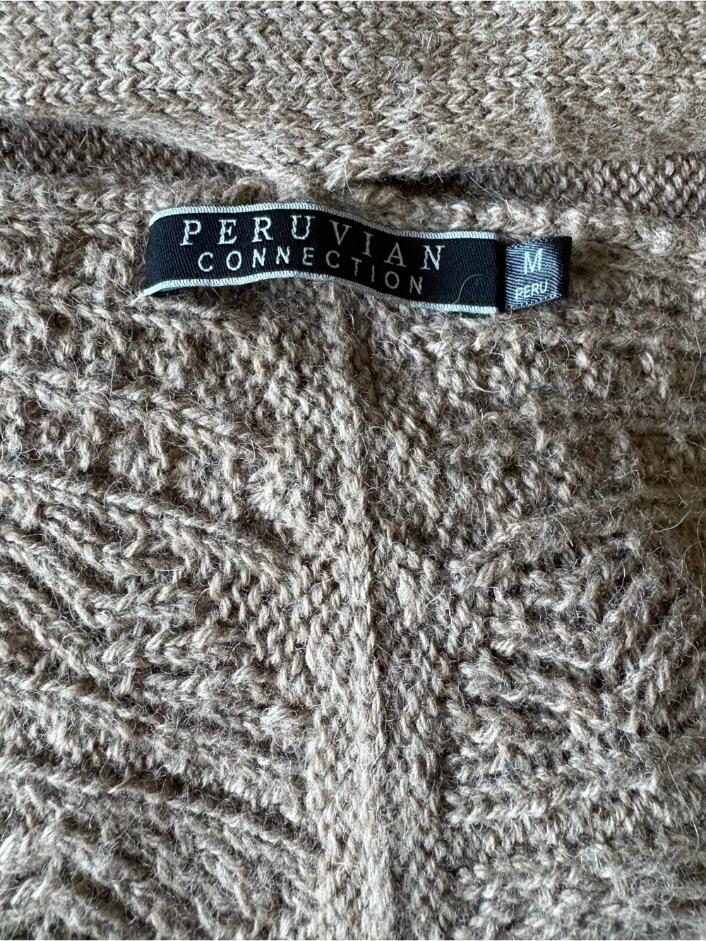 Peruvian Connection Cozy Cable Knit Cardigan - Light Brown/Taupe 100% Alpaca
